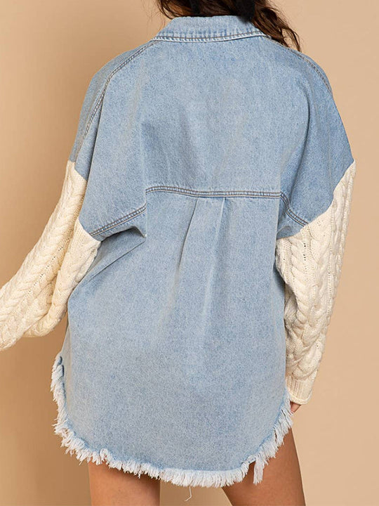 EB | Kabelstrick Raw Hem Denim Jacke