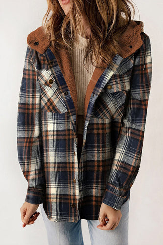 EB | Knopf Sherpa gefütterte Kapuzen-Flanelljacke