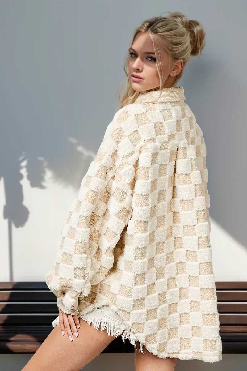 EB | Jacke mit Karostruktur Knopfverschluss Weich und Übergrößen