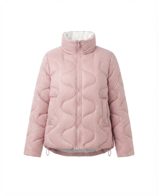 Damen nan kurzes wattiertes Wellenquilt-Puffer mit ergonomischem Stehkragen und seitlichem Kordelzug EB