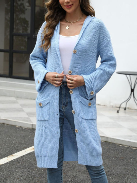 EB | Lange Strickjacke Knopfverschluss Zeitlos und Bequem