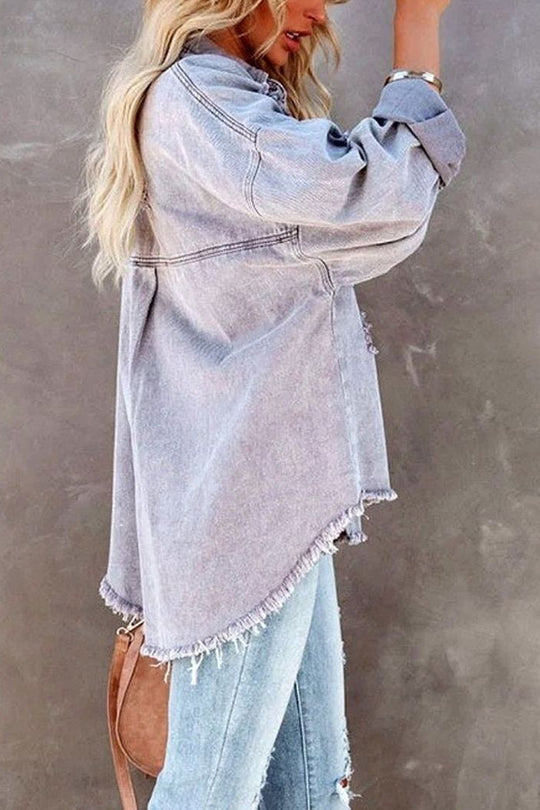 EB | Revers Langarm Ripped Denim Jacke