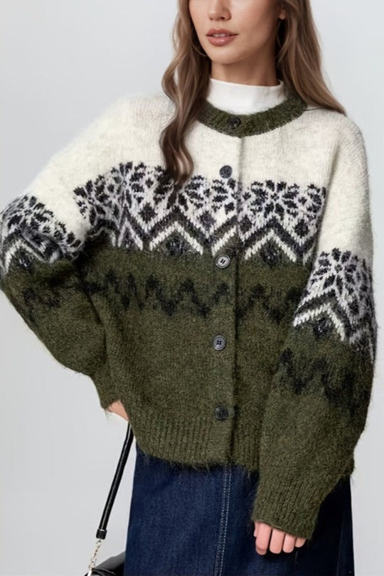 EB | Retro Nordic Weihnachten Schneeflocke Jacquard Strickjacke