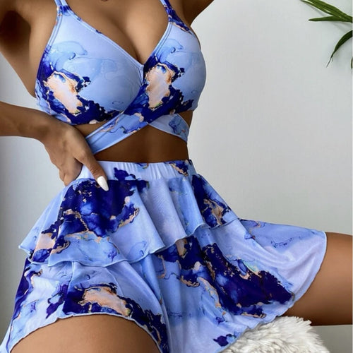 EB | Dreiteiliges Bikini-Set mit Marmordruck