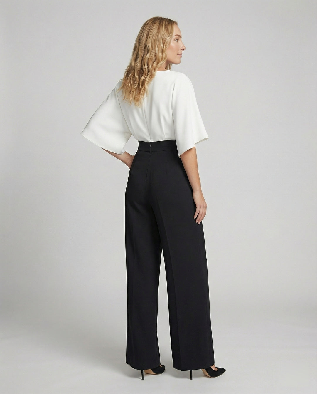 EB | Britischer Stil Eleganter Farbblock Tasche Kontrast V-Ausschnitt Lockere Jumpsuits