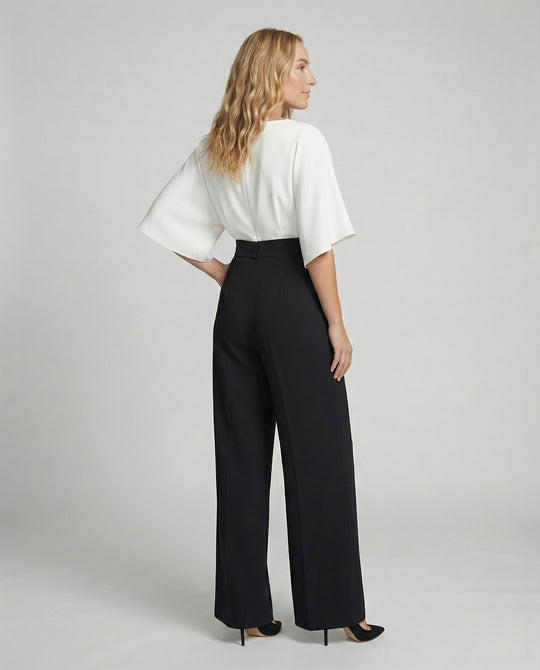 EB | Britischer Stil Eleganter Farbblock Tasche Kontrast V-Ausschnitt Lockere Jumpsuits
