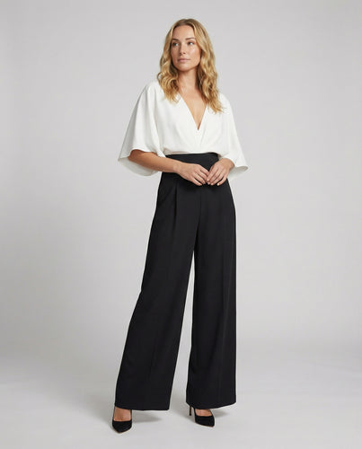 EB | Britischer Stil Eleganter Farbblock Tasche Kontrast V-Ausschnitt Lockere Jumpsuits