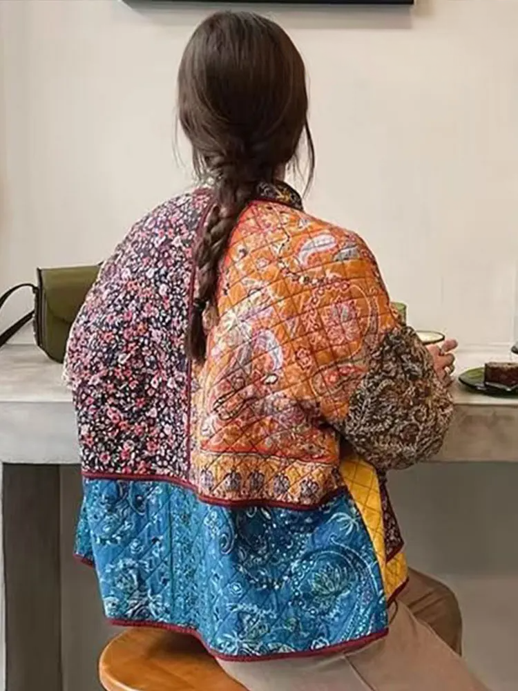 EB | Floral Print Coat With Patchwork Pockets