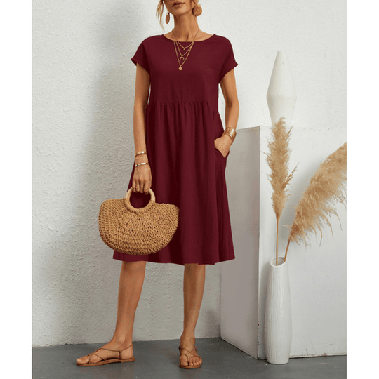 EB | Damen Baumwoll Leinen Midi Kleid
