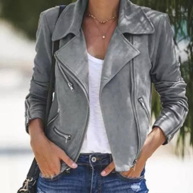 EB | Kurze Wildlederjacke mit Reißverschlüssen Kunstleder Modern und Stylisch