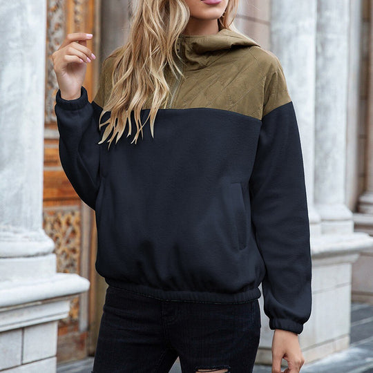 EB | Hoodie Gepolsterter Oberteil & Weiches Fleece Halber Reißverschluss Lockere Passform mit Taschen