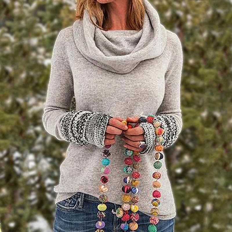 EB | Wolle Cowl Neck Pullover Sweatshirt Lässiger Schnitt Pullover