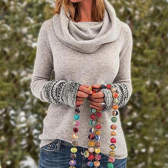 EB | Wolle Cowl Neck Pullover Sweatshirt Lässiger Schnitt Pullover