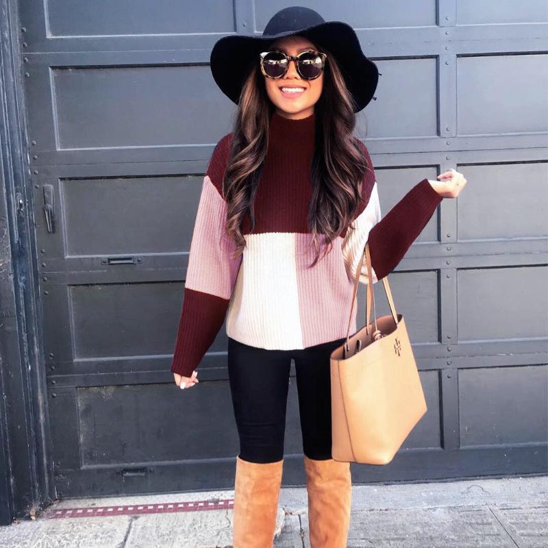 EB | Strickpullover Oversized Fit Blockmuster Weich und Warm