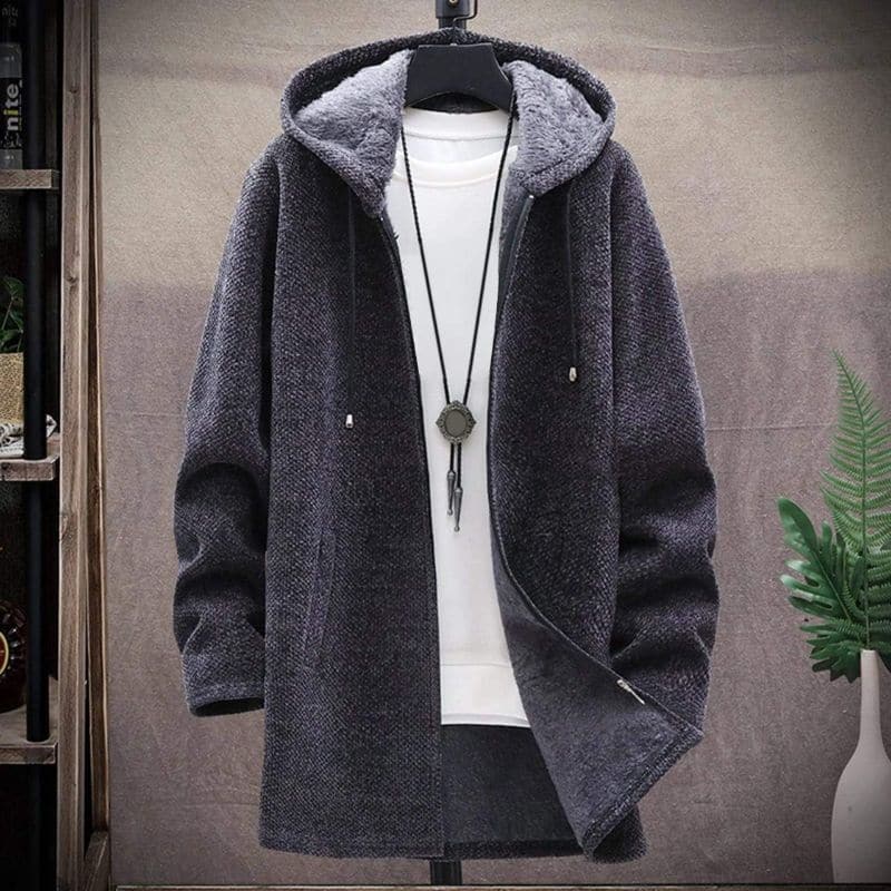 EB | Jacke Wollmischung Kordelzugkapuze Gefüttert und Warm Reißverschluss & Seitentaschen