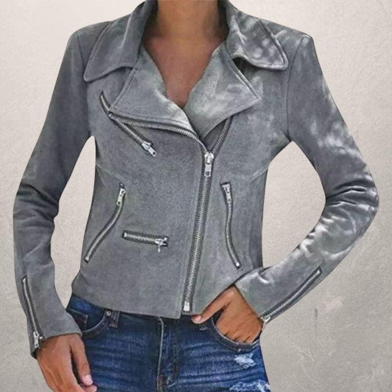 EB | Kurze Wildlederjacke mit Reißverschlüssen Kunstleder Modern und Stylisch