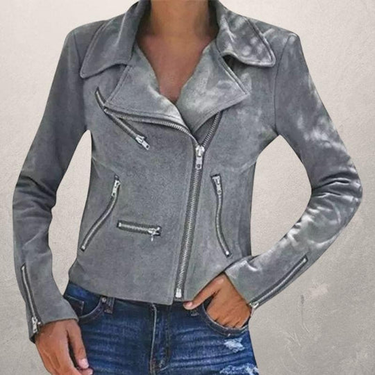 EB | Kurze Wildlederjacke mit Reißverschlüssen Kunstleder Modern und Stylisch