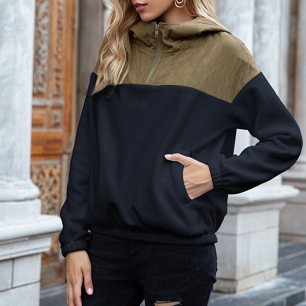EB | Hoodie Gepolsterter Oberteil & Weiches Fleece Halber Reißverschluss Lockere Passform mit Taschen