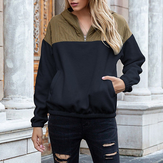 EB | Hoodie Gepolsterter Oberteil & Weiches Fleece Halber Reißverschluss Lockere Passform mit Taschen