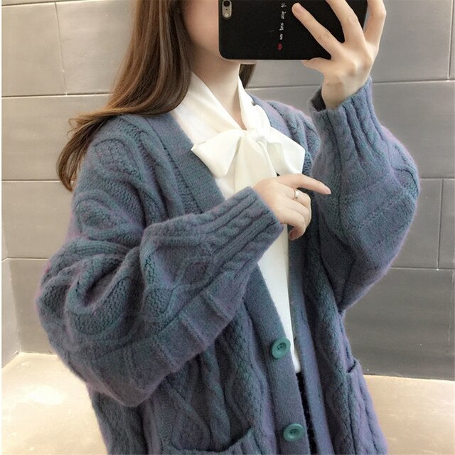 EB | gestrickte Jacke Lang, dick und warm