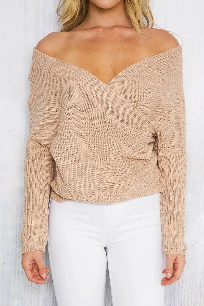 Damen Strickpullover mit schulterfreiem Design und lässigem Relaxed Fit EB