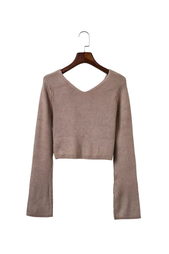 Damen Cropped Strickpullover mit asymmetrischem Design und figurbetonter Bleistiftrock EB