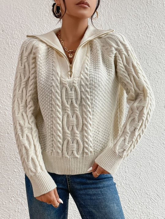 EB | Kabelstrickpullover mit Reißverschlusskragen