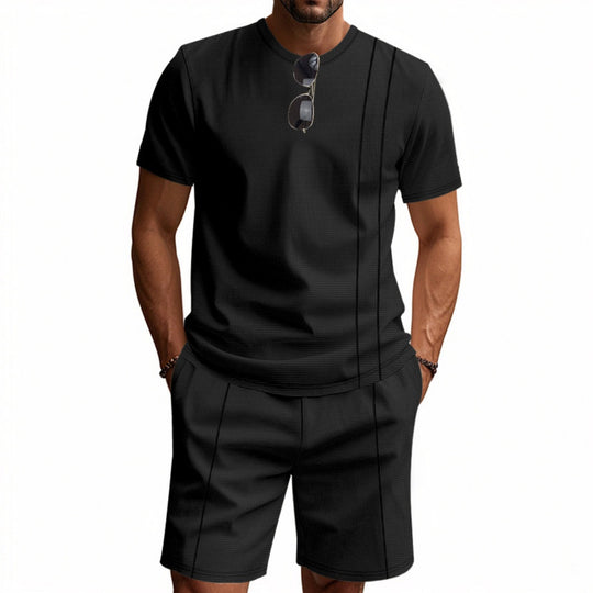 EB | Waffel-Kurzarm-Shorts Zweiteiliges Set