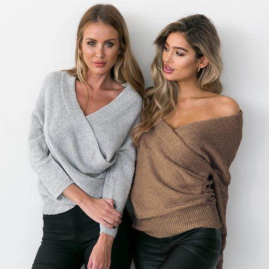 Damen Oversized Strickjacke mit Wickeldesign und lässigen Ärmeln EB