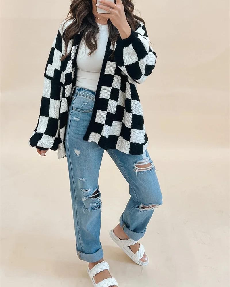 EB | Übergroße Karierte Strickjacke