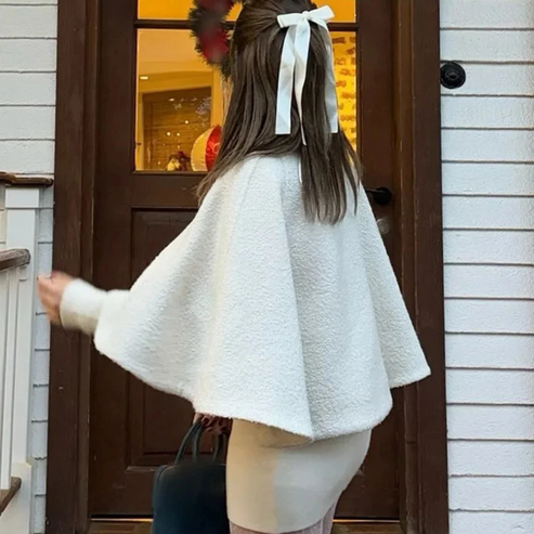 EB | High Neck Cape Mantel Elegante a Linien Swing Jacke