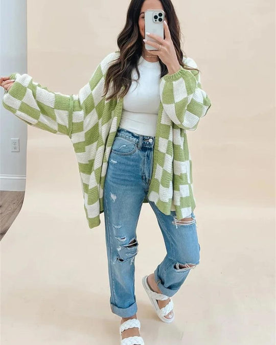 EB | Übergroße Karierte Strickjacke