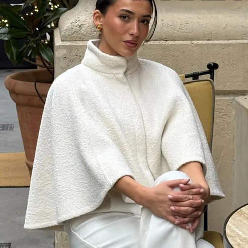 EB | High Neck Cape Mantel Elegante a Linien Swing Jacke