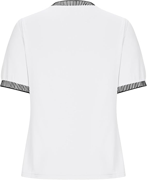 Damen Lässiges Kurzarm-Shirt mit Modischem Streifenkragen EB