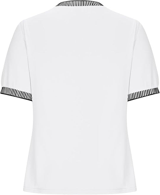 Damen Lässiges Kurzarm-Shirt mit Modischem Streifenkragen EB