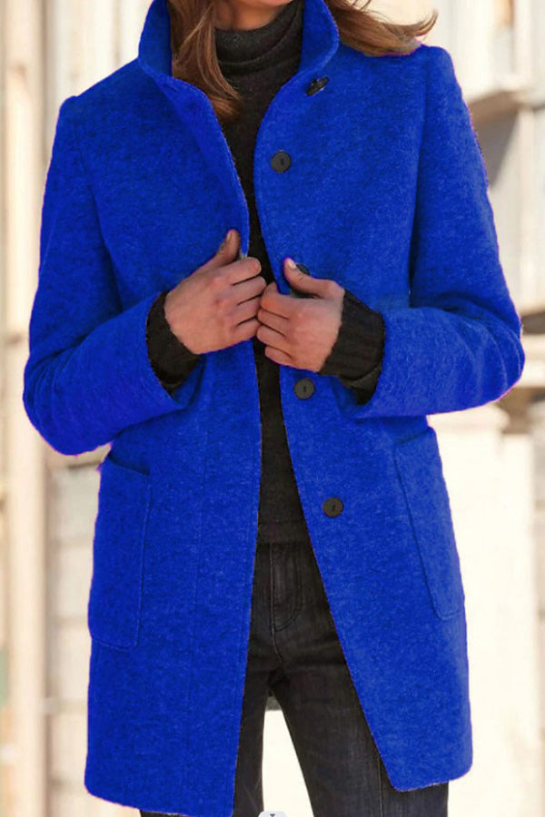 EB | Unifarbene Knopf Stehkragen Wolljacke