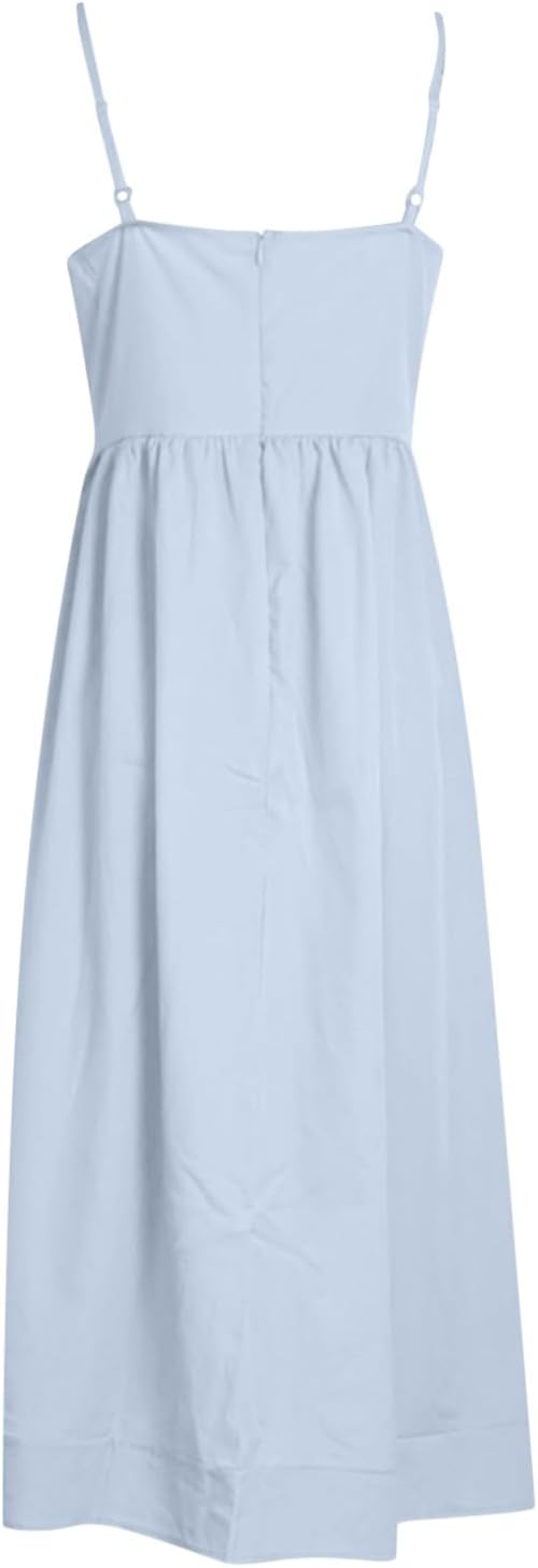 EB | Midi Kleid Spaghettiträger Quadratischer Ausschnitt Ausgestellter Rock Elegante Passform