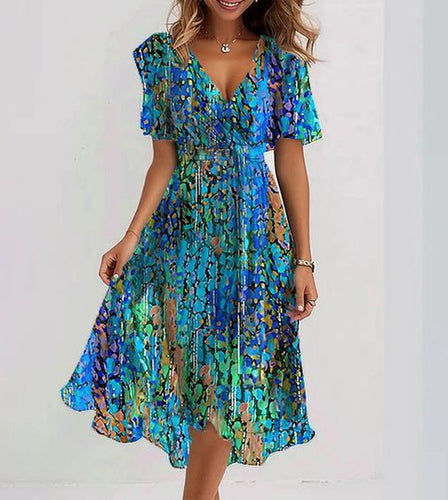 EB | Blauer Midi Dress Mit Kurzen Ärmeln