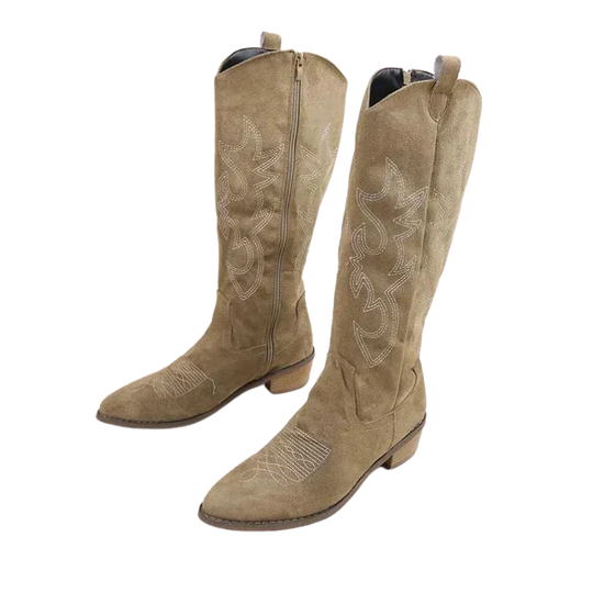 EB | Cowboy-Stiefel mit Stickerei für Damen Niedriger Absatz