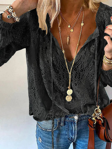 EB | V-Ausschnitt Spitzen Chiffon Bluse