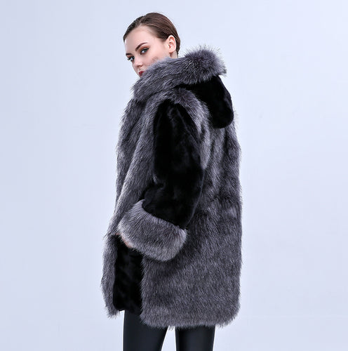 Damen Flauschiger Kunstpelz-Cape mit voluminösem Kragen und seitlichen Taschen EB