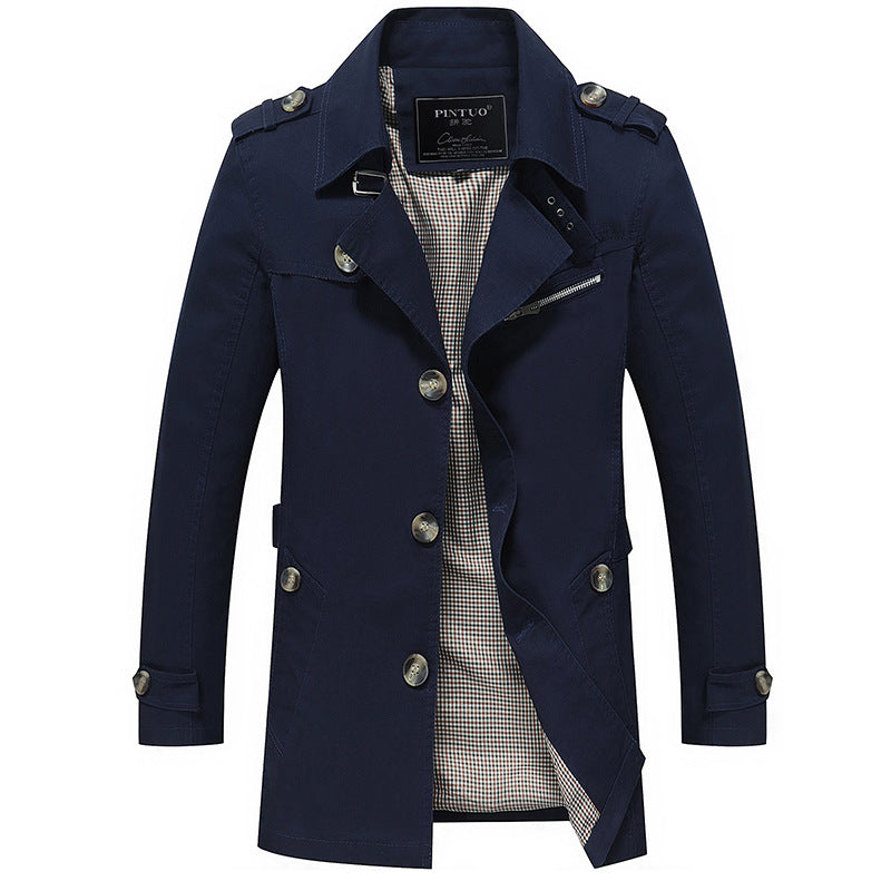 Herren modische Trenchcoat-Jacke mit eleganten Details und mehrfachen Taschen EB
