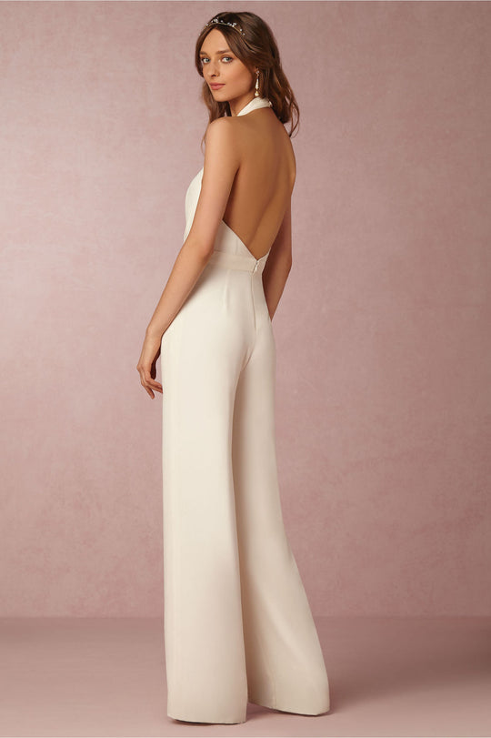 Damen eleganter Jumpsuit mit tiefem V-Ausschnitt und weiterbeiniger Silhouette EB