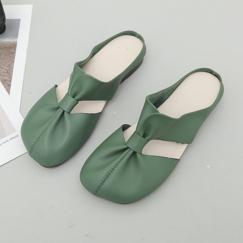 Flache Damen Pantoletten mit Schleife und Knoten EB EB