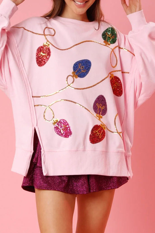 EB | Weihnachtslichter Pailletten Schlitz Pullover Sweatshirt