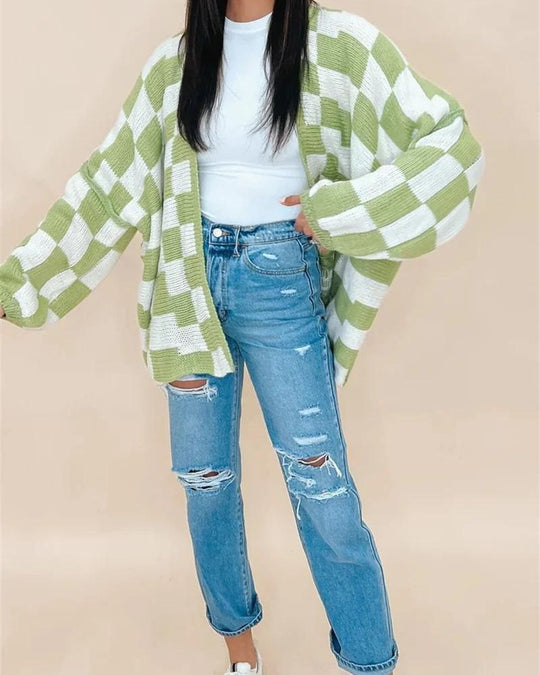 EB | Übergroße Karierte Strickjacke
