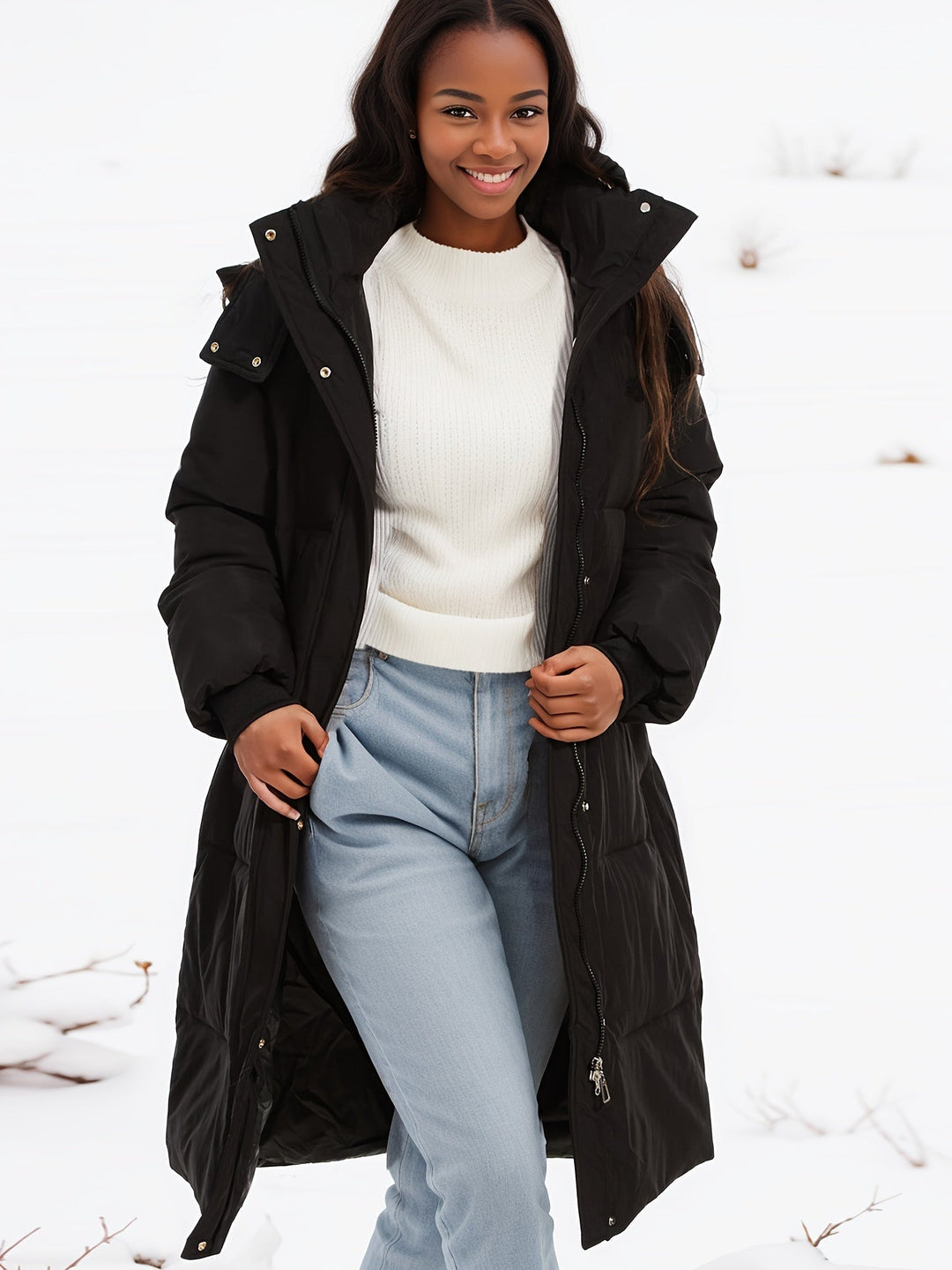 EB | Stylischer schwarzer Parka Wintermantel mit Kapuze und Futter Ideal für Herbst/Winter