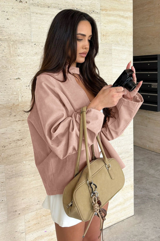 EB | Stylische Wildlederjacke mit Stehkragen und Langen Ärmeln