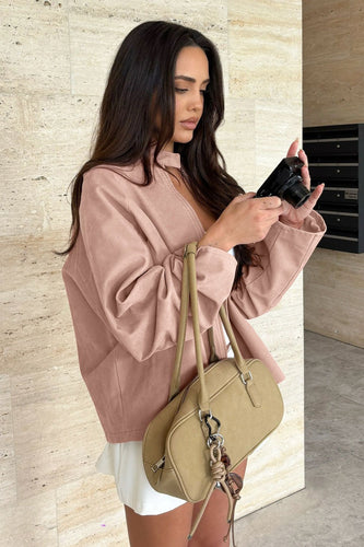 EB | Stylische Wildlederjacke mit Stehkragen und Langen Ärmeln
