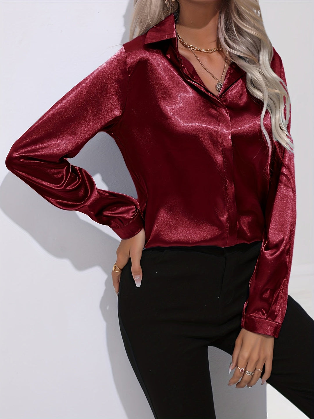 EB - Schicke Herbst Elegante Satin Bluse für Frauen
